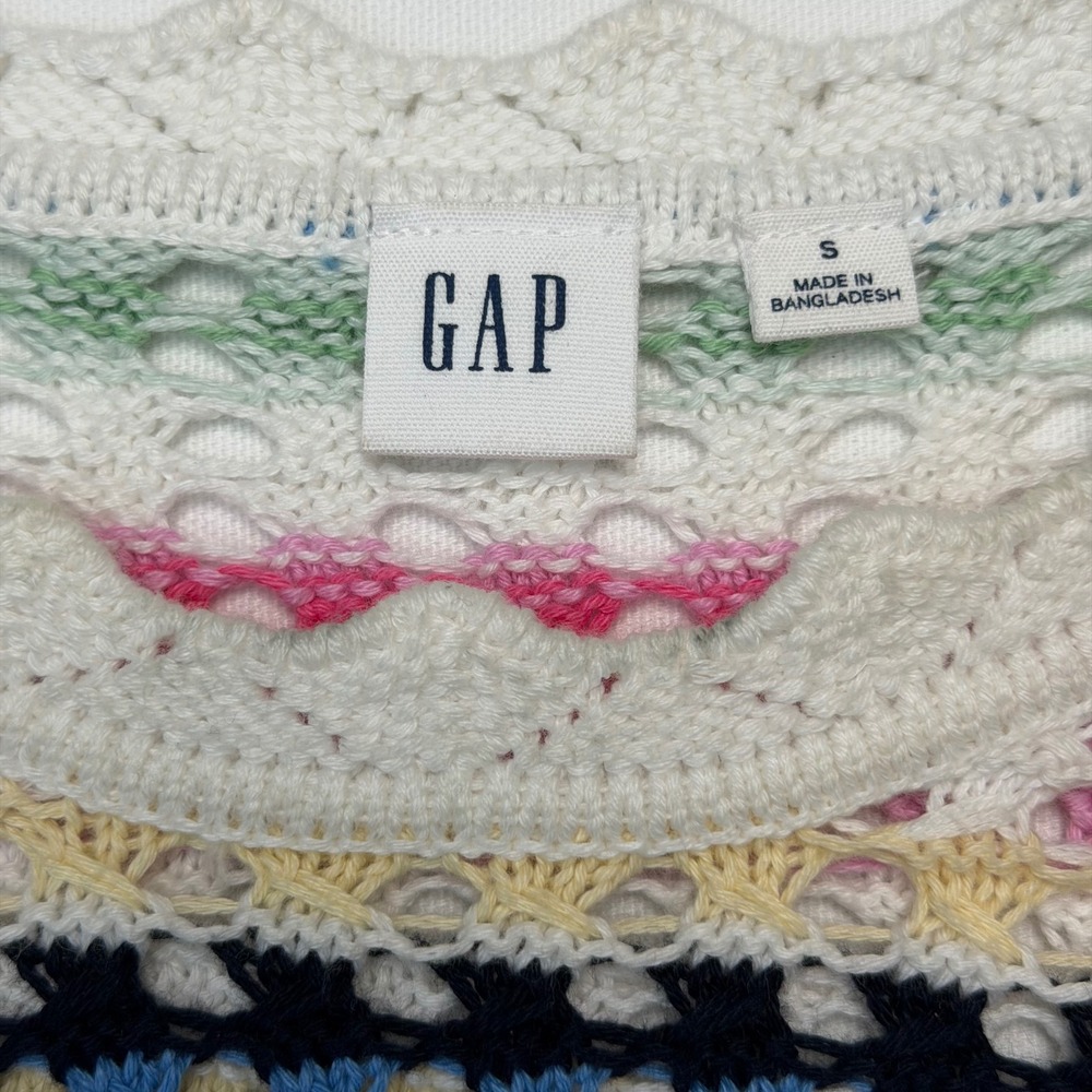 GAP Womens Rainbow Striped Cotton Crochet Small Top Open Knit Boho Summer - Picture 10 of 12